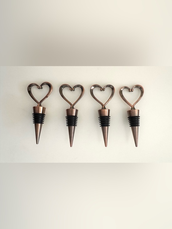 Other - Heart-Shaped Bronze Wine Stoppers - Set of 4